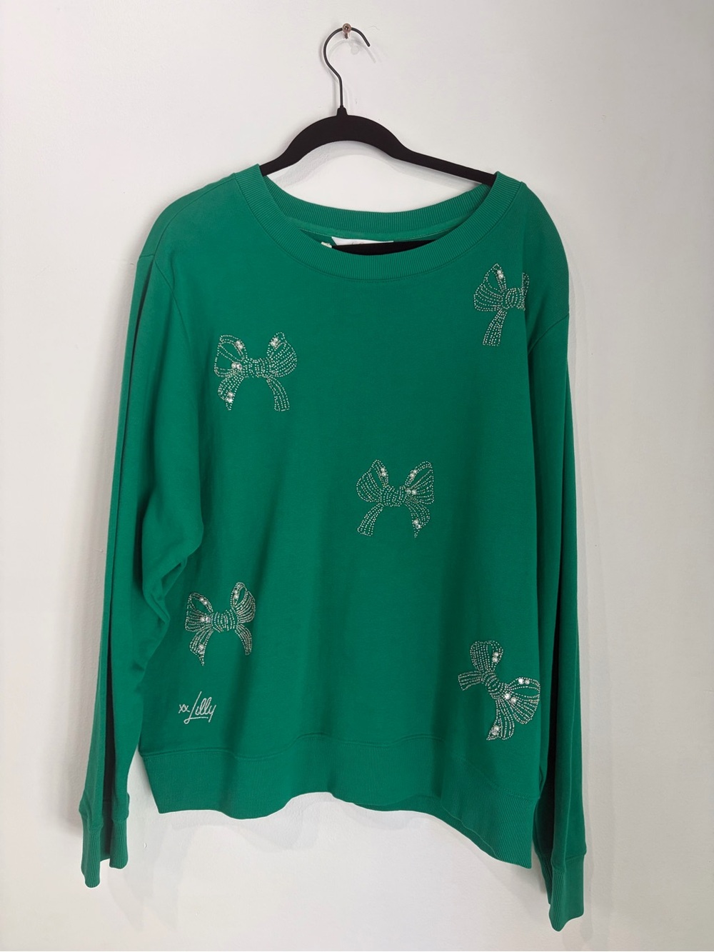 Lilly Pulitzer Emerald Green Rhinestone Bow Sweatshirt